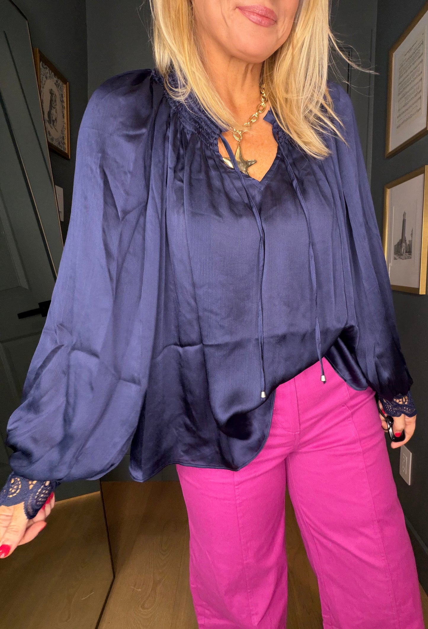Split Neck Lace Blouse
