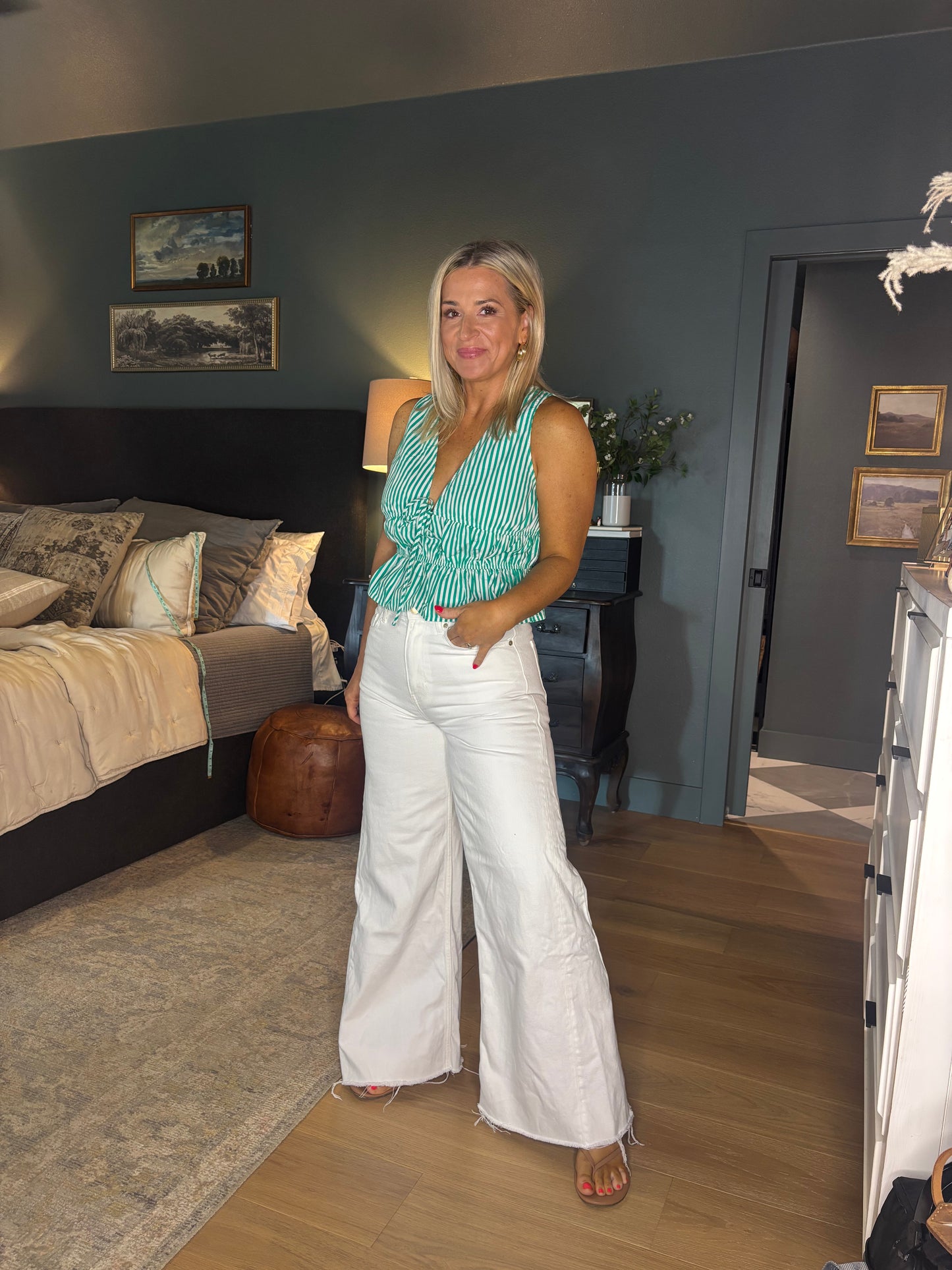 Striped Tie Front Peplum Sleeveless Top