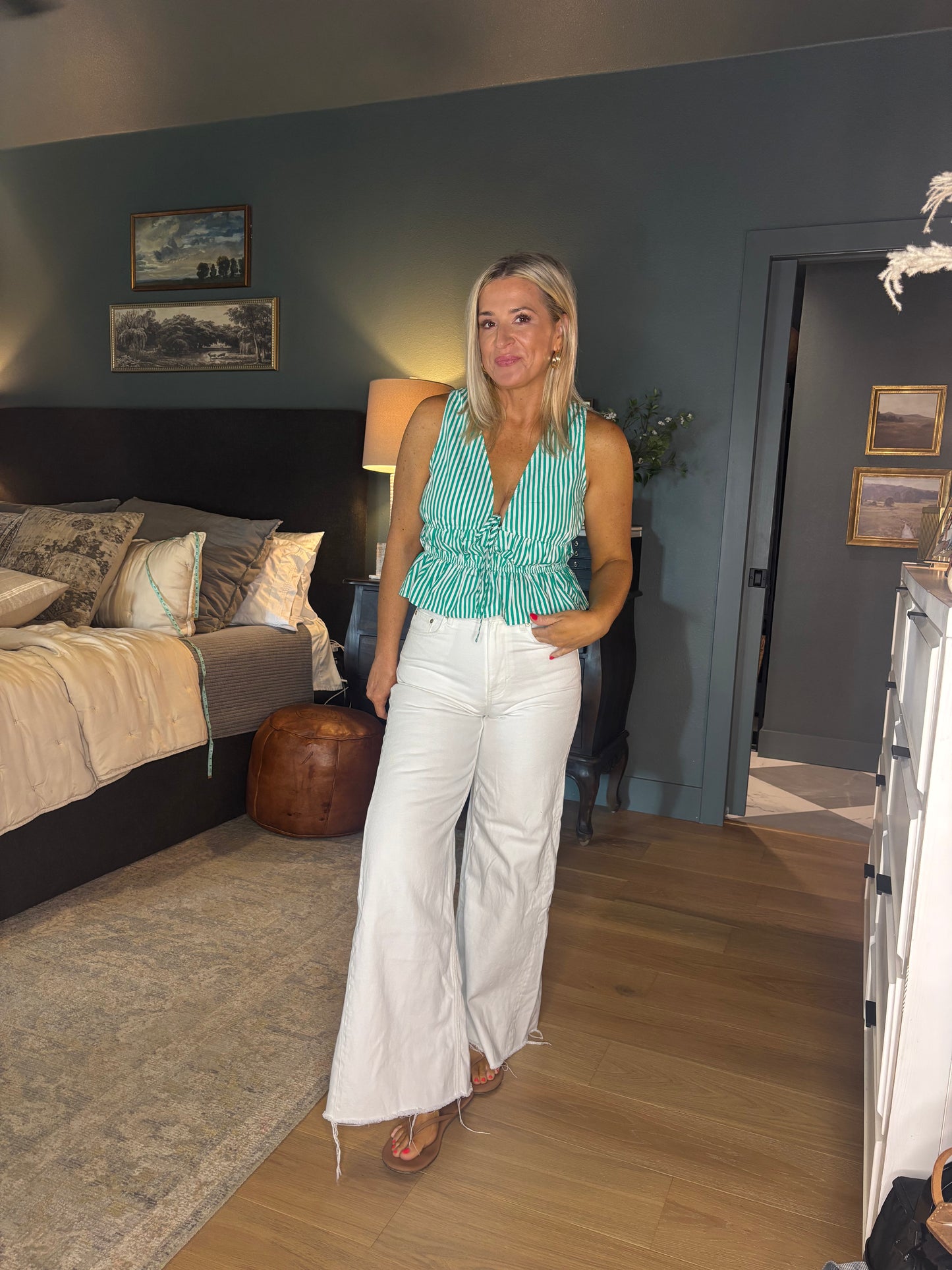 Striped Tie Front Peplum Sleeveless Top