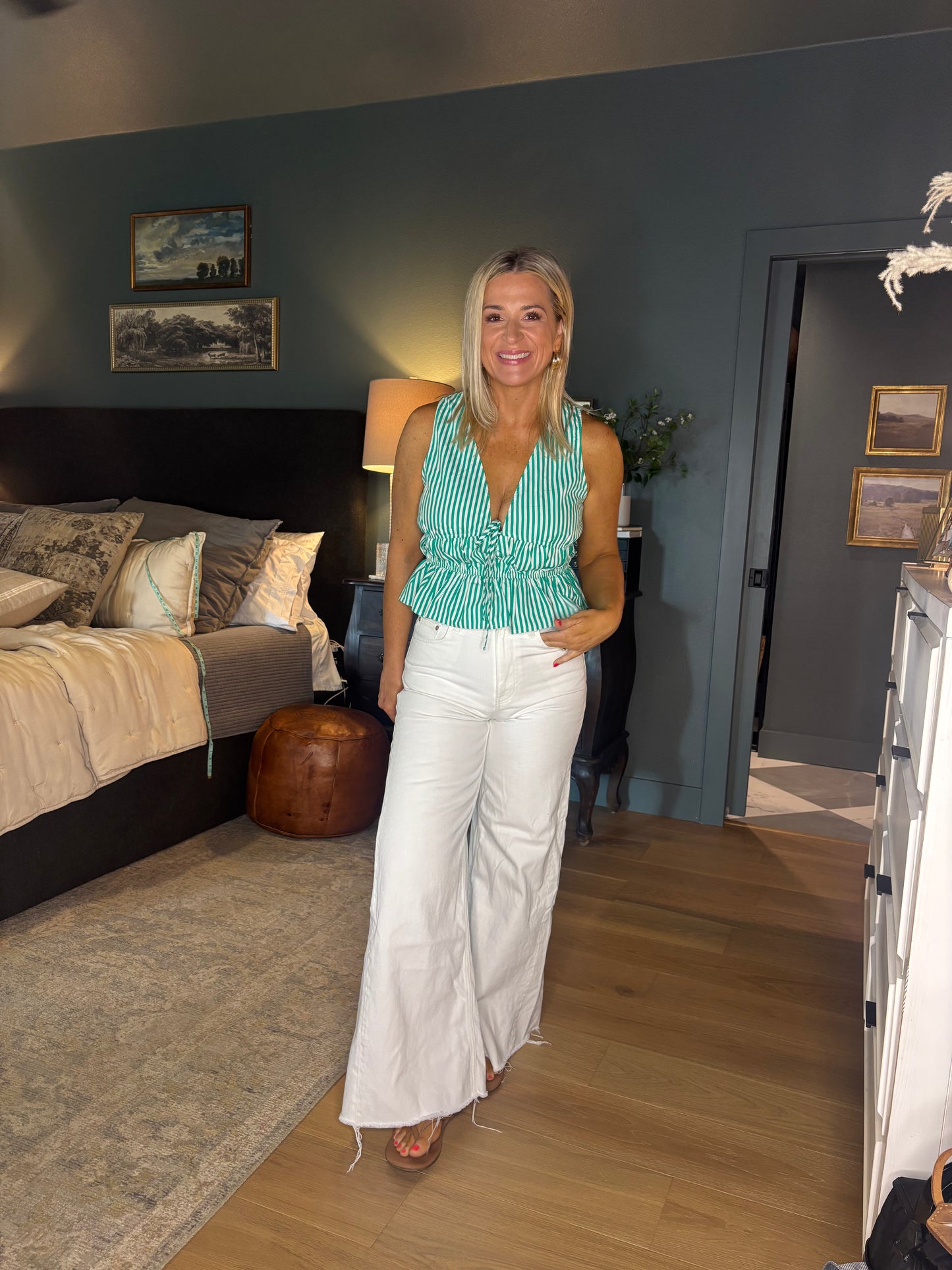Striped Tie Front Peplum Sleeveless Top