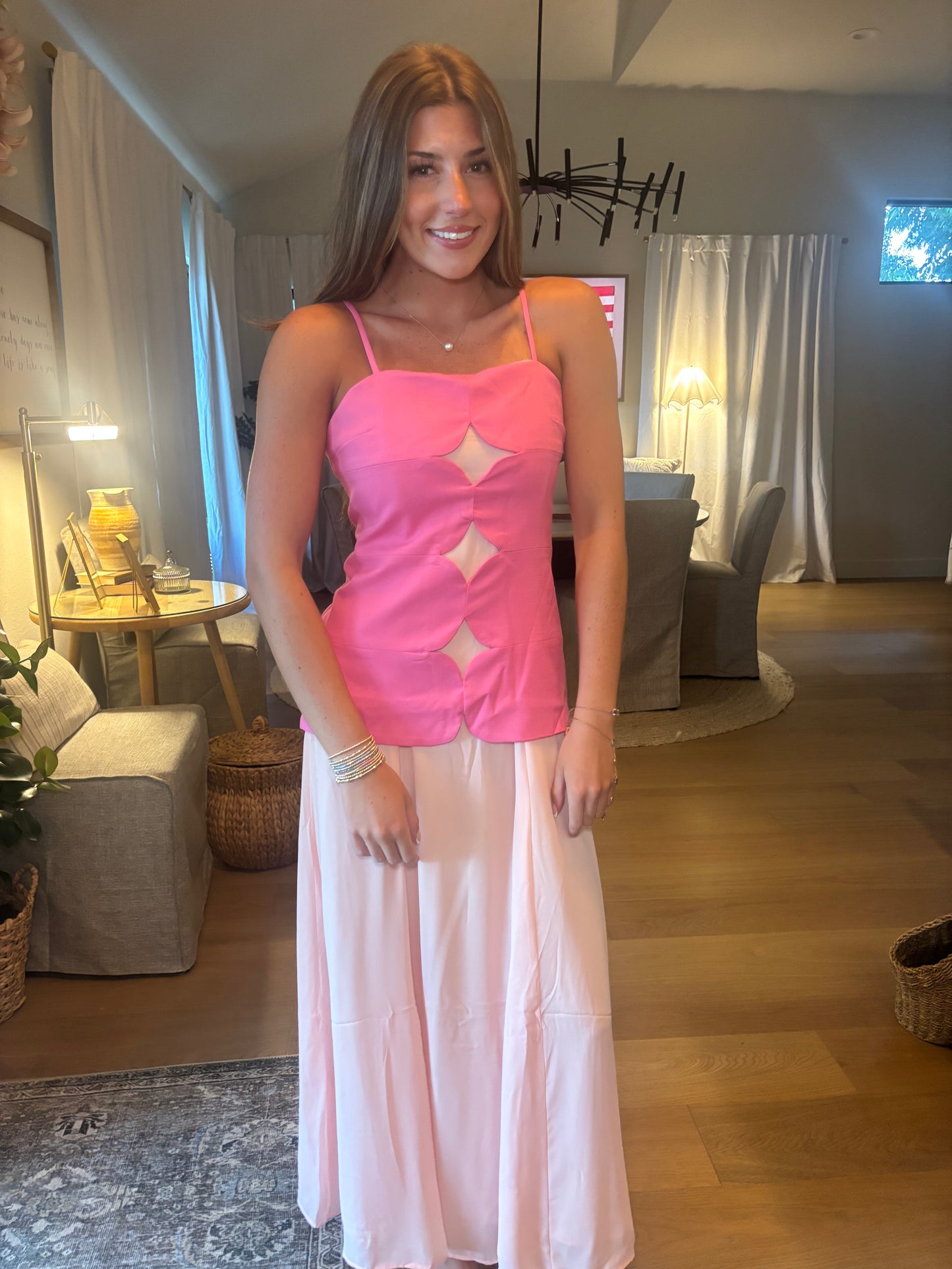 Tangerine and Pink Midi Dress