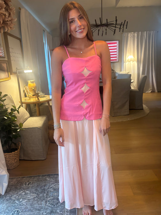 Tangerine and Pink Midi Dress