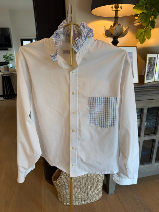 White with Plaid Pocket Ruffle-L