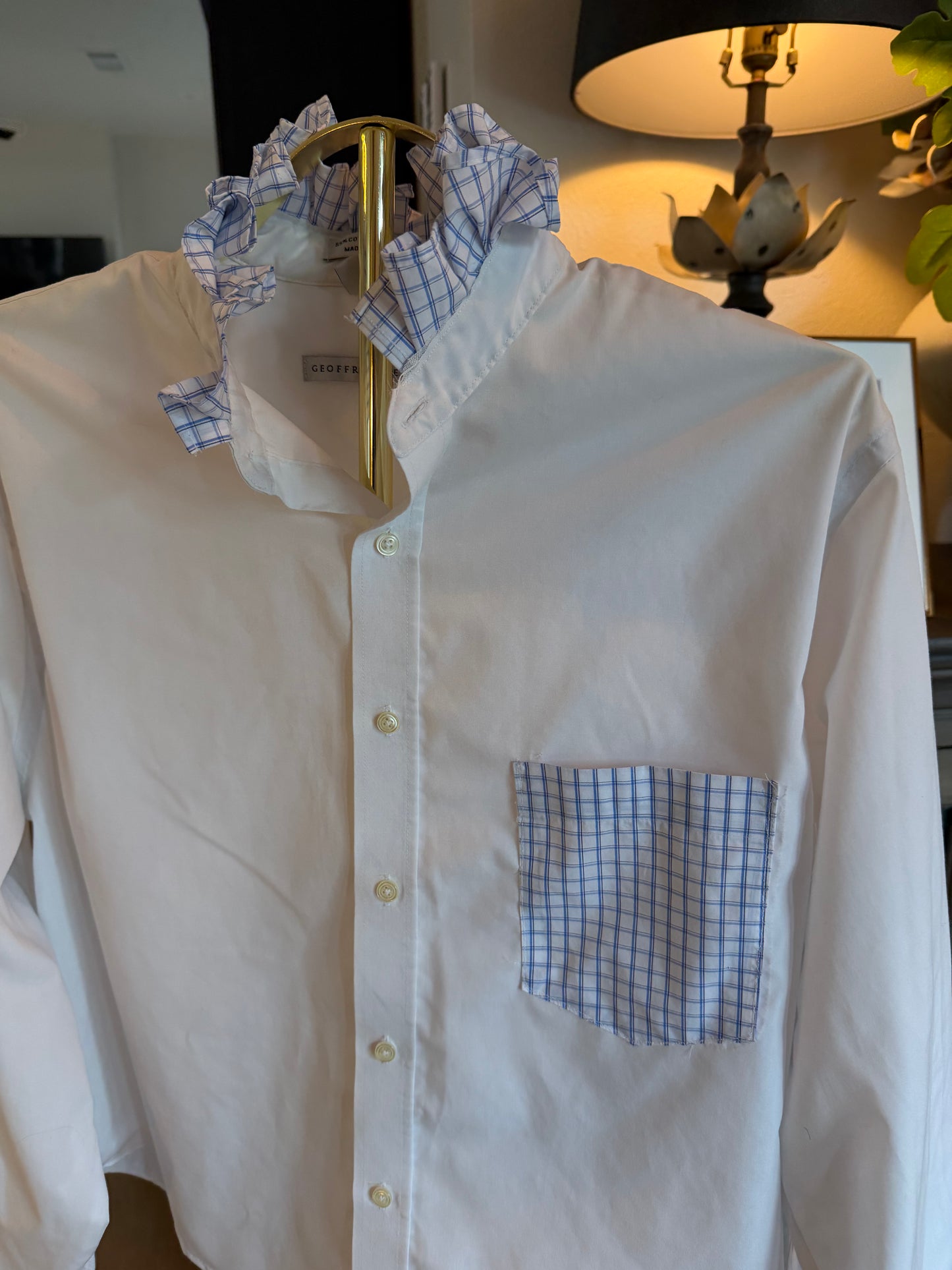 White with Plaid Pocket Ruffle-L