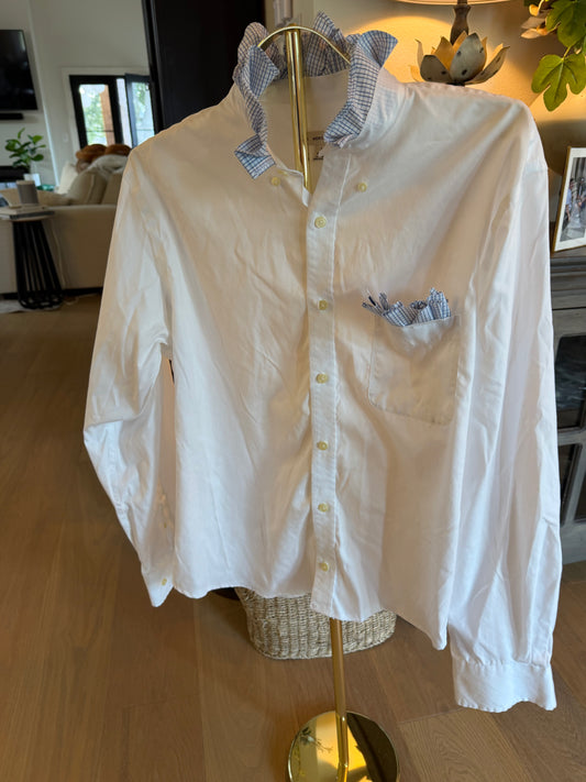 White with Plaid Pocket Ruffle-L