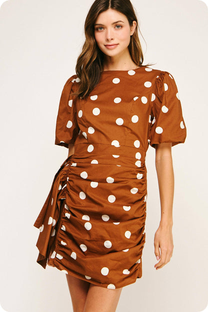 Ruched Dot Mini Dress
