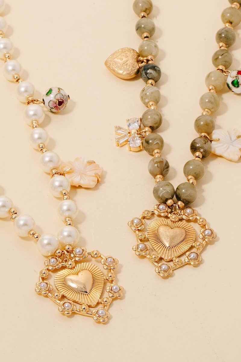 Intricate Heart Pendant Beaded Necklace