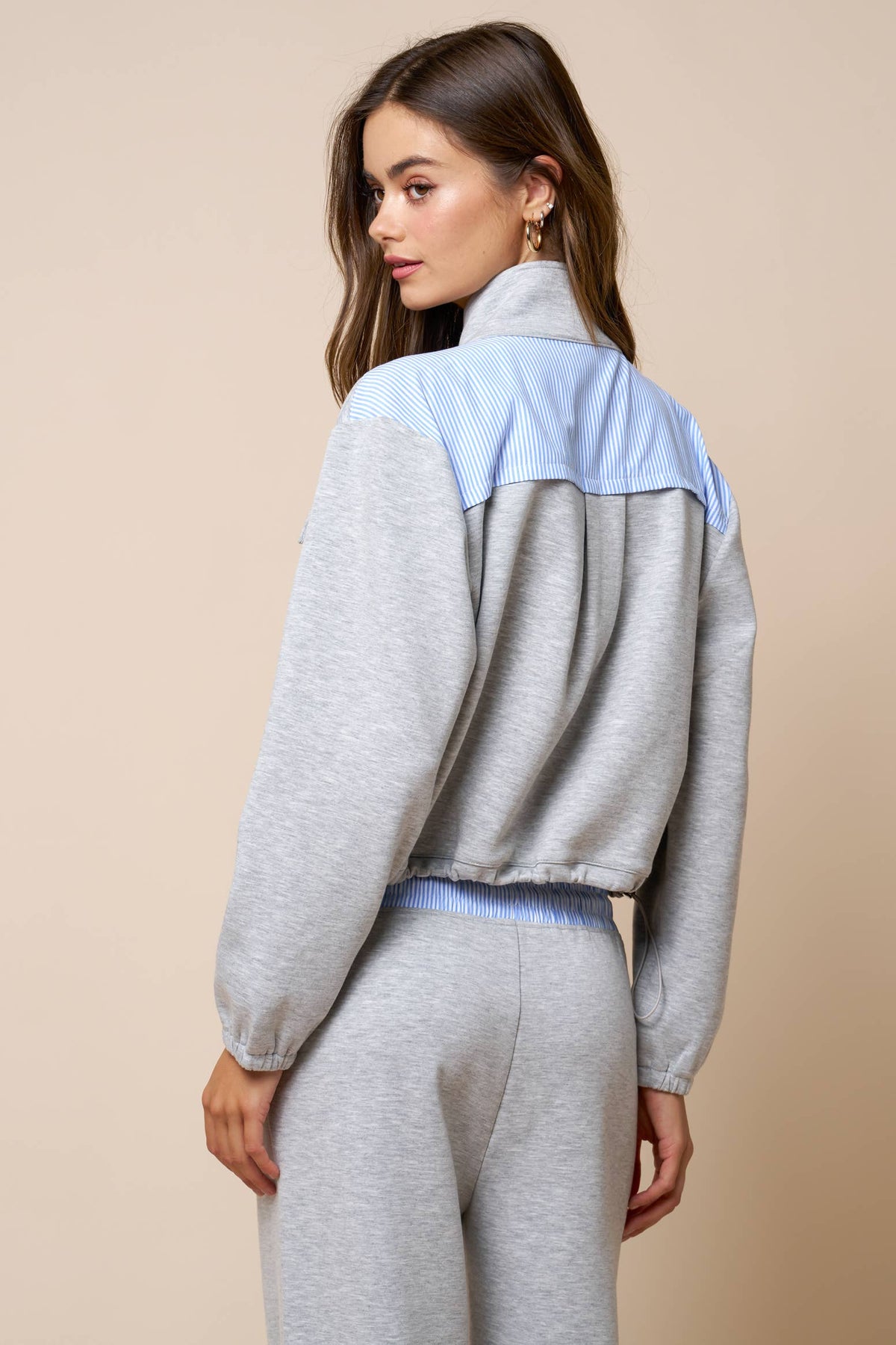 Color Block Zip Up Mock