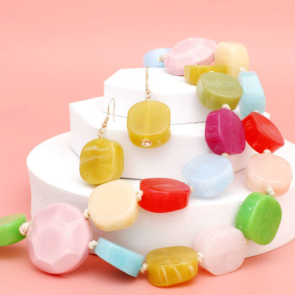 Bead Multicolor Marbled Geometric Chunky Necklace