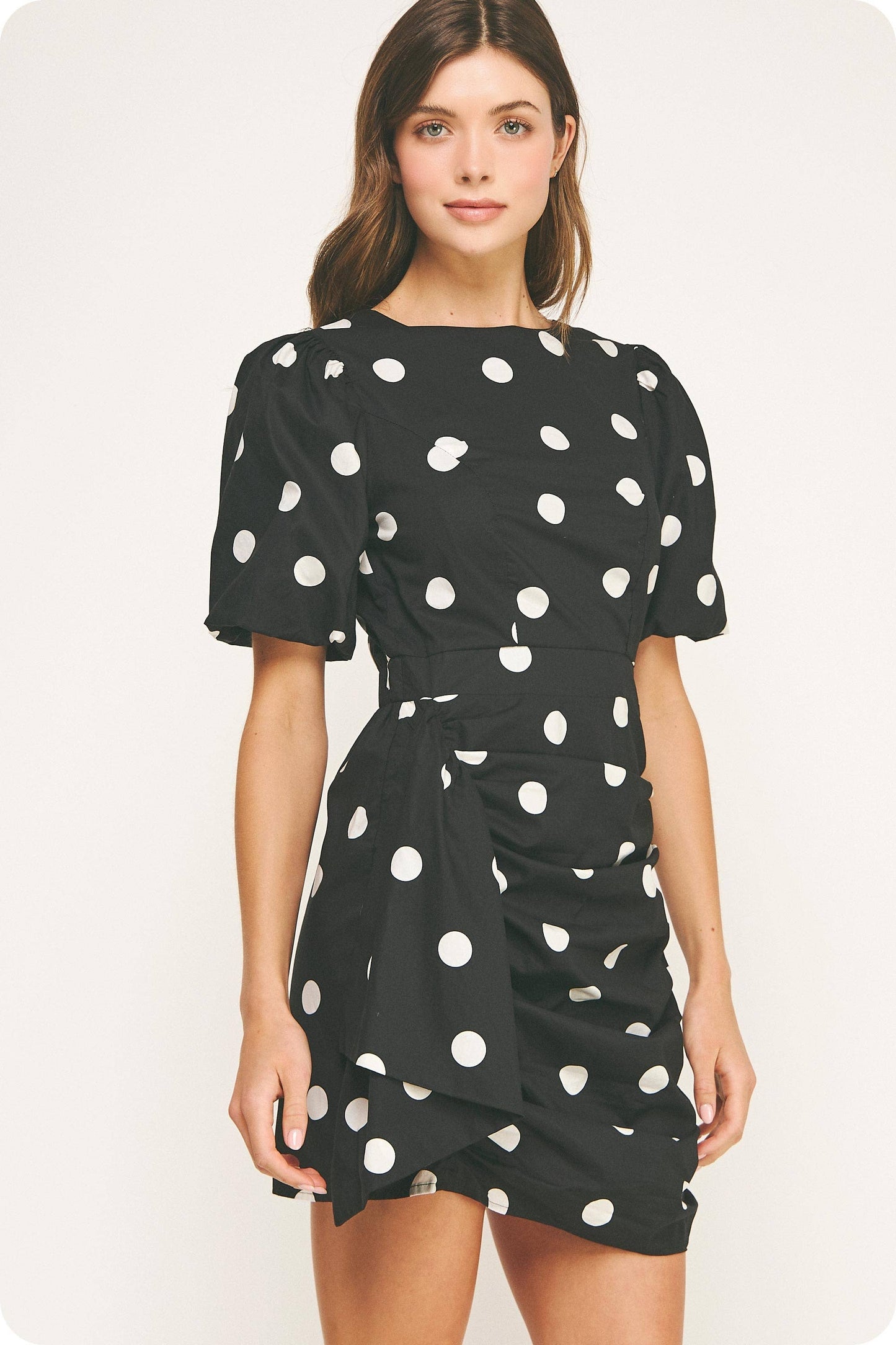 Ruched Dot Mini Dress