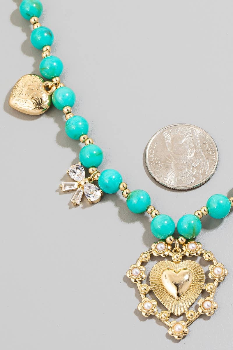 Intricate Heart Pendant Beaded Necklace