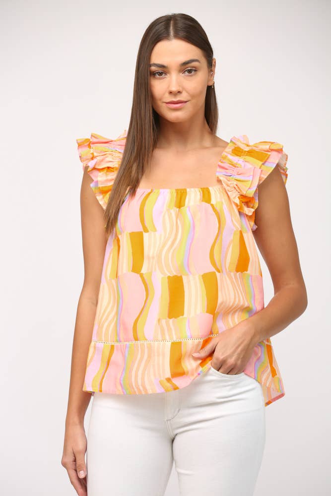 Waves Ruffled Top- FINAL SALE