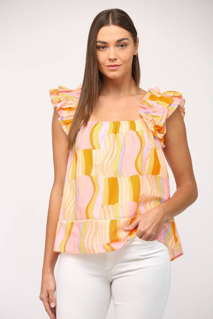 Waves Ruffled Top- FINAL SALE