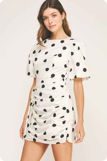 Ruched Dot Mini Dress