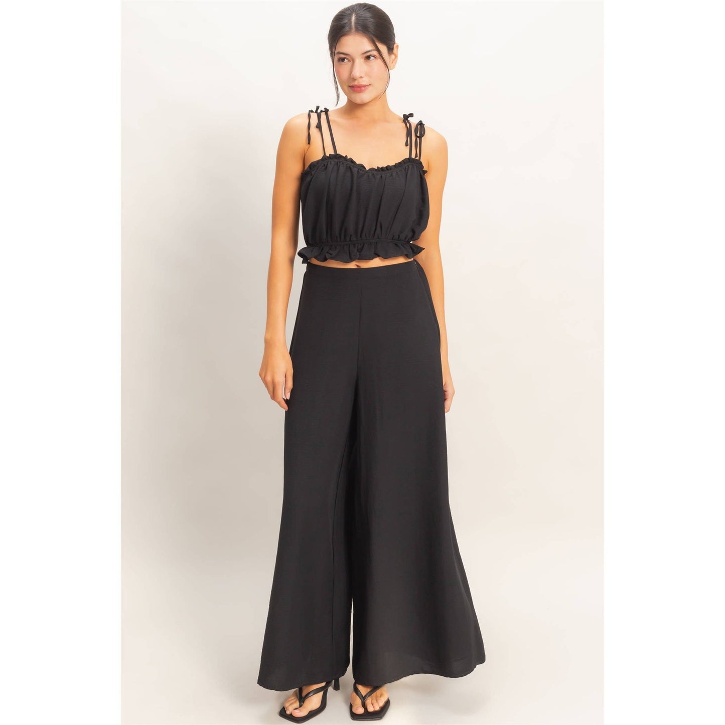 Ruffle Smocked Bust Top & Wide Pants