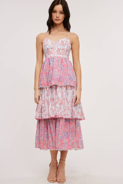 Vintage Paisley Tiered Midi Dress