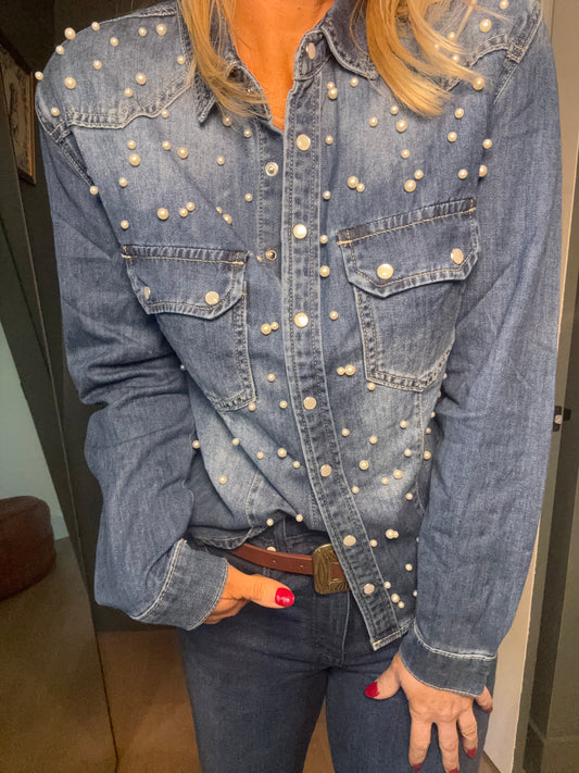 Denim & Pearls Top