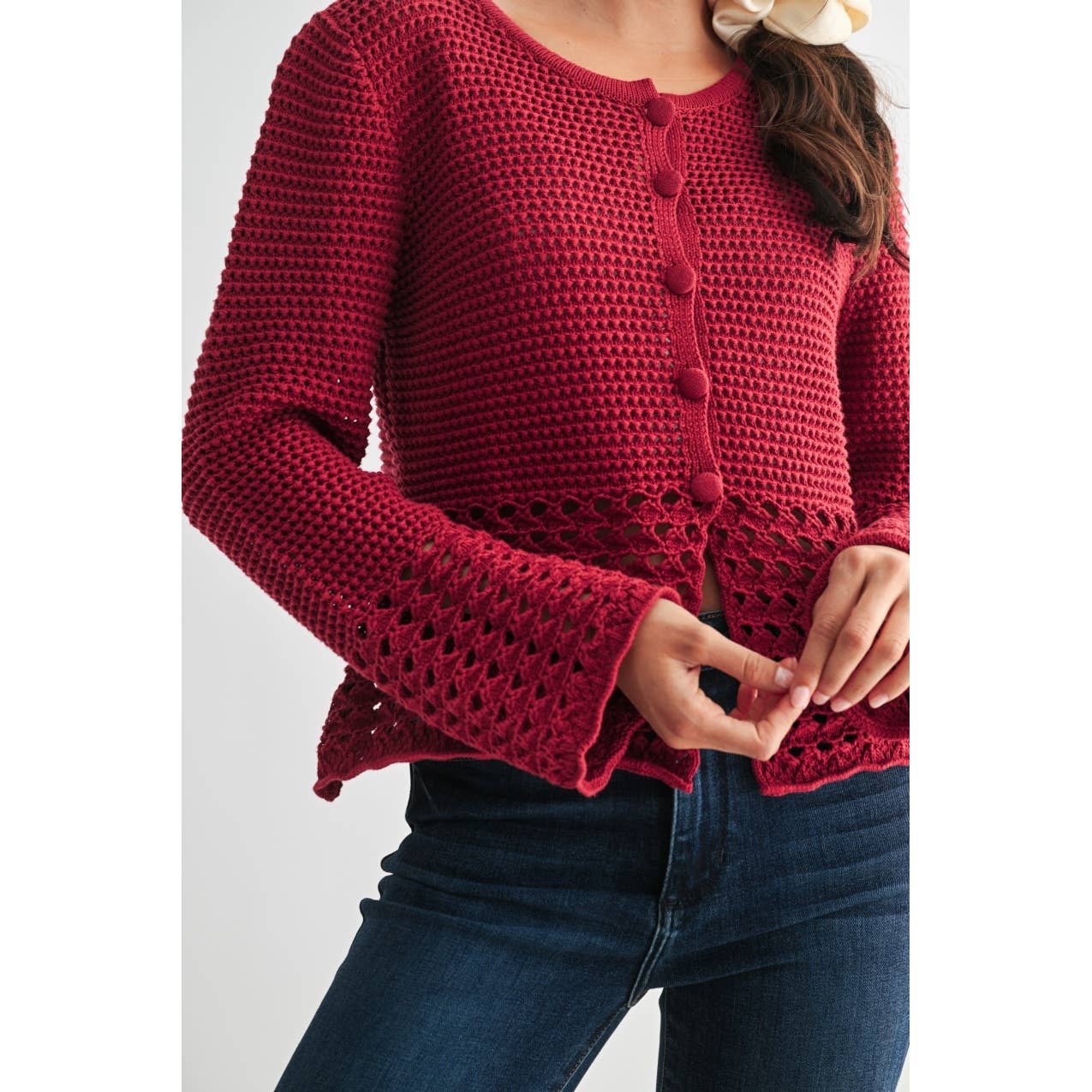 Crimson Crochet Cardigan- FINAL SALE