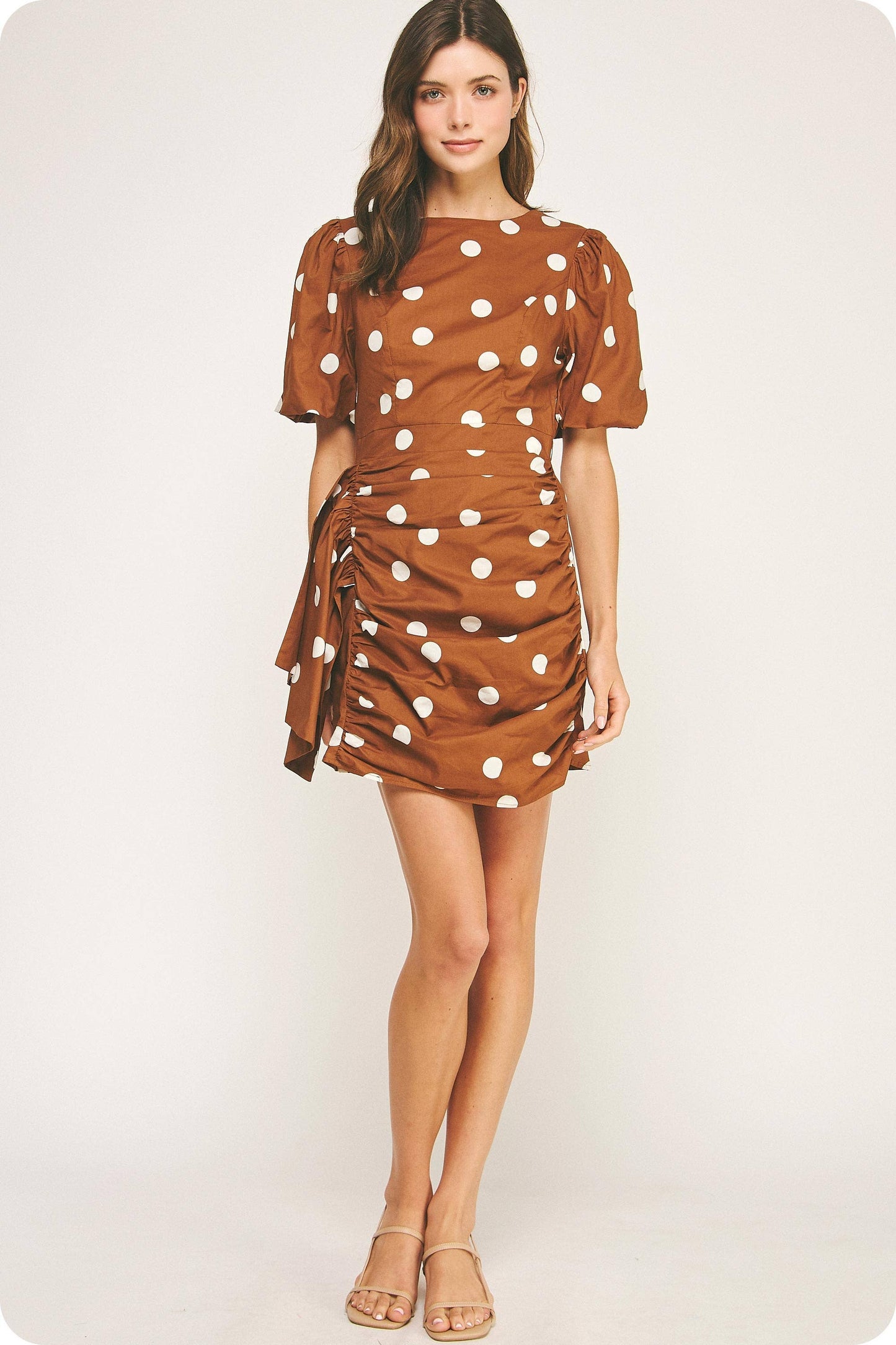 Ruched Dot Mini Dress