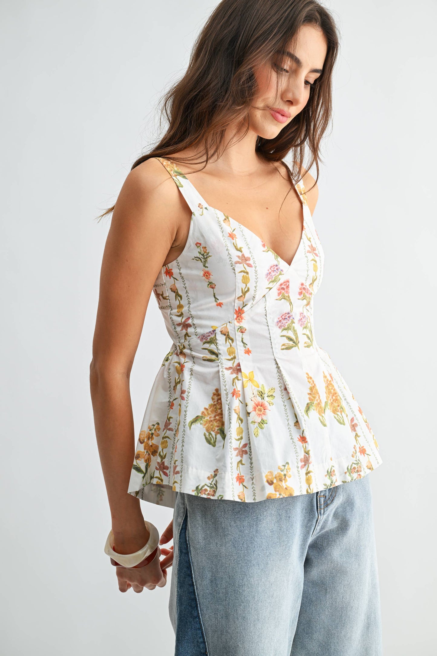 White floral corset peplum top from Adeline & Holden boutique